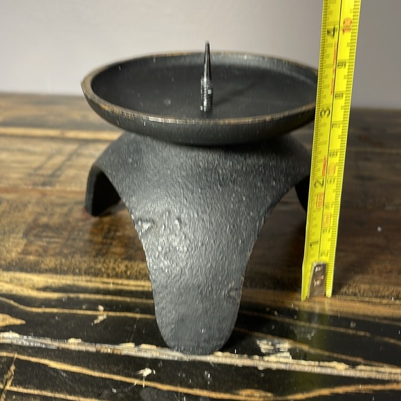 Heavy duty cast iron candle holder black.  Candle not included gold accents MCM - Picture 9 of 11